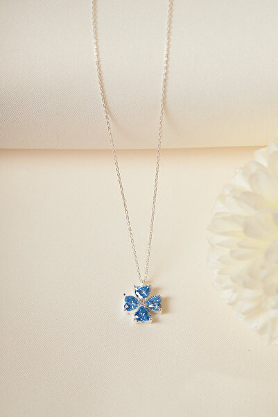 Elika Silver 925 Ayar Gümüş Kalpli Renkli Yonca Çiçek Kolye