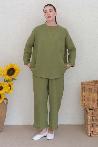 Ceylan Otantik Pistachio Green Casual Muslin Set