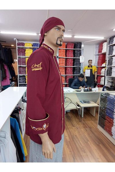 PERSONELİTY Burgundy Embroidered Gold Chef Jacket