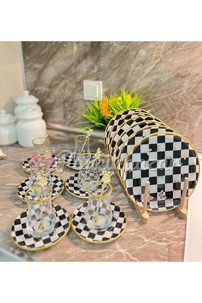 PONCİKPAZAR Checkered Set * Tea Cake Tea Spoon Set