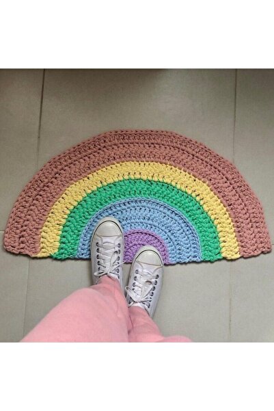 afralya home Banyo / Balkon Kapı Önü Yarımay Şeklinde Örgü Kilim Paspas