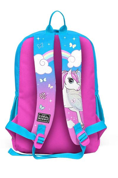 Coral High Rucsac de școală pentru copii cu model unicorn roz neon albastru - patru compartimente T23711