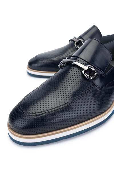 Tamer Tanca Тъмносини мъжки мокасини от естествена кожа