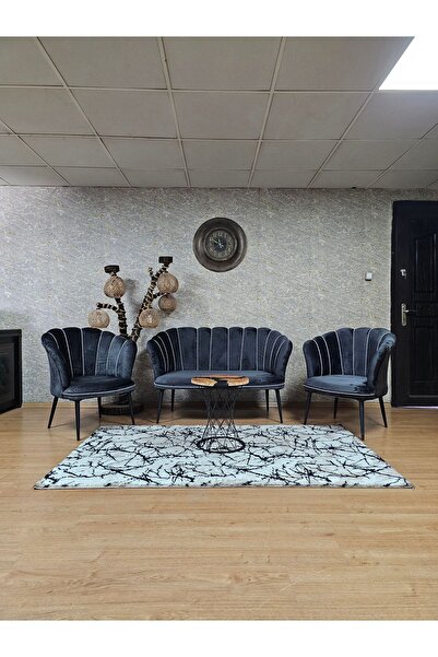 ZAFİR Papatya Çay Seti Koltuk Takımı Siyah Boyalı Sivriltme Ayak, Balkon, Sal...