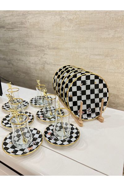 PONCİKPAZAR Checkered Set * Tea Cake Tea Spoon Set
