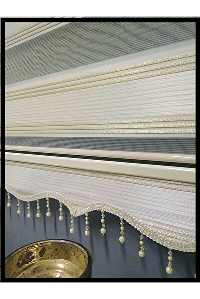 venedik home Brilliant Stor Zebra Perde Gold Simli Jakarlı Boncuklu Yeni Sezon