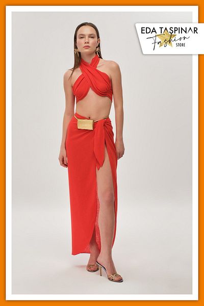 Eda Taşpınar Halter Neck Top Pareo Set TEKS-00049
