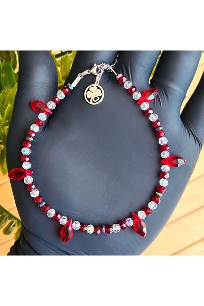 Singincraft Red - White Australian Crystal Anklet (Handmade Design Products)