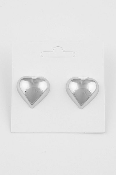 Ervalina Big Chubby Heart Figured Double Earrings Silver Color