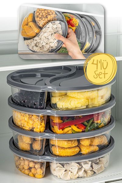Vienev 1.2 Liter Anthracite 4-Piece Round Storage Set - 3 Compartments