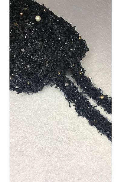 Ozpas 2cm Width 2m Black Beaded and Glittered Ribbon - Decorative
