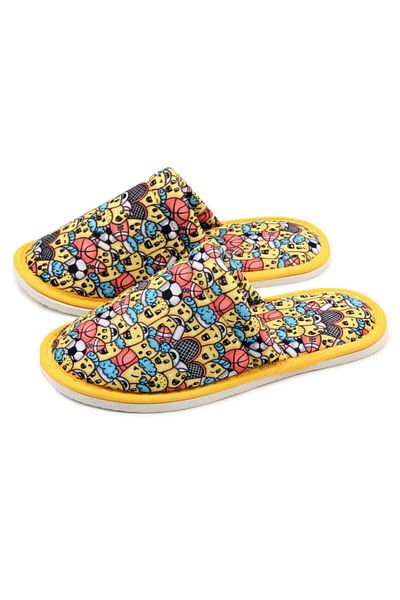 Chochili Papuci de casă cu talpă moale, unisex, galbeni, cu emoji