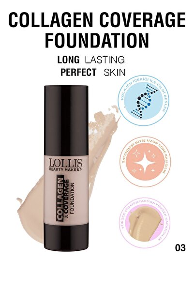 Lollis Collagen Coverage 03 Light / Collagen Coverage Fondöten 03 Açık Ton