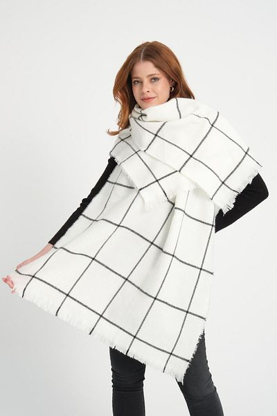 PHIL HILL Women's White Line Detailed Soft Textured Scarf Shawl