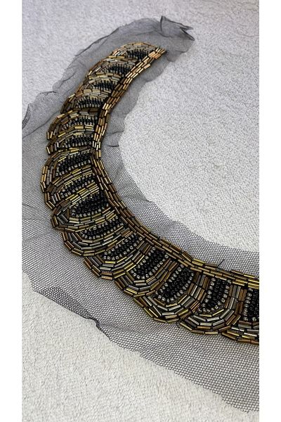 Ozpas Black Beaded Tulle Collar Epaulet 37x4