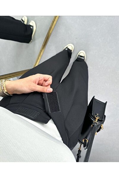 Shield Life Neva Velcro detaljne crne široke pantalone Široke nogavice ženske...