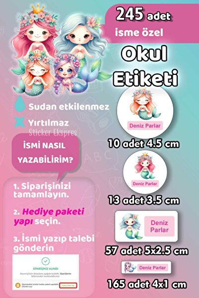 Sticker Ekspres Okul Etiketi Sevimli Deniz Kızları Kalem Defter Etiketi Özel ...