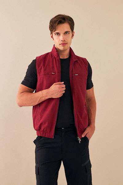 Escetic Ανδρικό λινό αθλητικό γιλέκο - Claret Red, αναπνεύσιμο, βαμβακερό, υφαντό φλάμα 6934