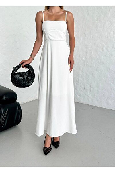 lovebox İnce Ayarlanabilir İp Askılı Lastikli Bel Maxi Boy Şık Gece Kadın Abiye Elbise - 003