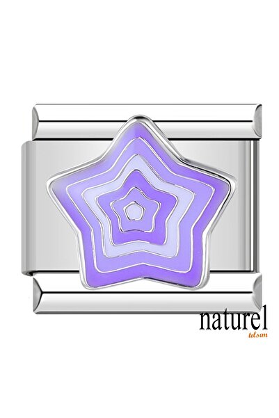 Naturel Tılsım 9mm Purple Star Charm - Italian Stainless Steel