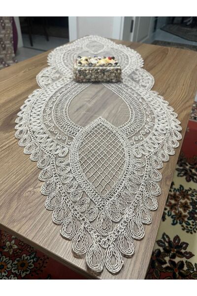 LorienHome Dantel Detaylı Kordone Bej Damla Runner