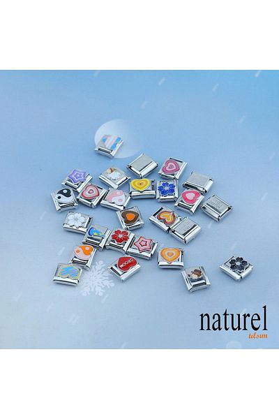 Naturel Tılsım Italian Stainless Steel 9mm Black Flower Charm