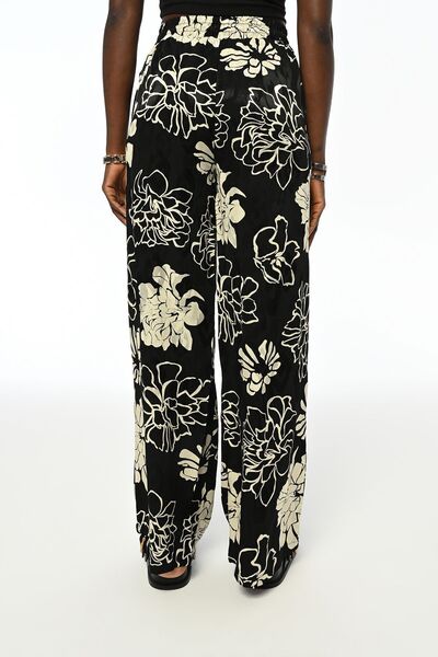 Orfeo Negro Γυναικείο ζακάρ παντελόνι με άνετη εφαρμογή με λουλούδια - ελαστική μέση