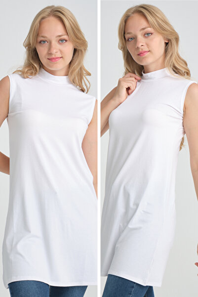 IRK Örme Penye Dik Yaka Kolsuz İçlik Kurtarıcı Sıfır Kol Tesettür Tunik