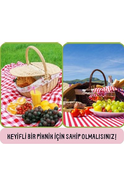 GÖZDE ELSANATLARI Red Large Size Picnic Cloth - 170x170 cm Table with 2 Cushions Gift (40x40cm)