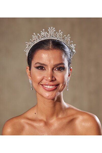 Simay Aksesuar KT577 KRİSTALLİ DÖKÜM GELİN TACI