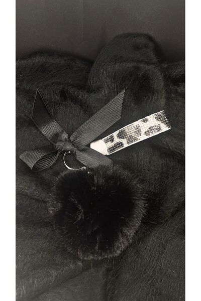 Oasis Life Stoned Keychain Black Gray Leopard Pattern Large Pompom and Ribbon Set Bekaks