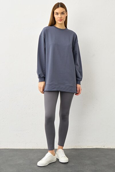 Basicpark Füme Yüksek Bel Tayt Üstü Bisiklet Yaka Tunik  Pamuklu Alt Üst Takım