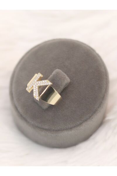 ZEYNEPLİ GOLD 14 Ayar Altın Büyük K Harfli Taşlı Yüzük