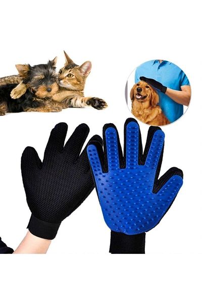 CMT Pet Hair Collection and Washing Glove Feather Massage Glove Blue