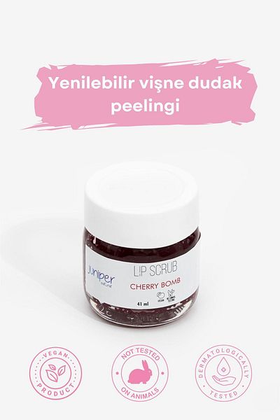 Juniper Natural Cherry Lip Scrub - Repairing, Purifying, Nourishing, Vegan - 41 ml