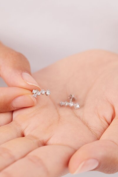 Elika Silver 925 Ayar Gümüş Sıra Taşlı Küpe