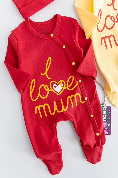 Babymod I Love Candle Fan Yellow Red Double Baby Rompers Set