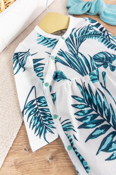 Babymod Leaf Patterned Front Snap Bandana Baby Girl Jumpsuit