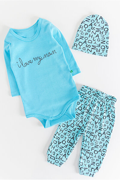 Babymod I Love Mom Harf Desenli Üç Parça Erkek Bebek Takım