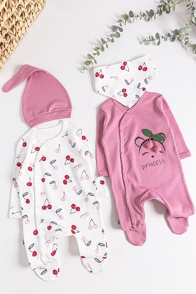Babymod Cherry Patterned 2-Piece Long Sleeve Baby Girl Jumpsuit Set