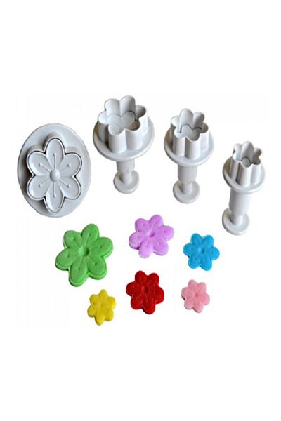 hobs Cookie Mold with Flower Press Injector 4 Pieces