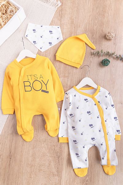 Babymod Palm Tree Patterned Oversize Printed 2-Piece Long Sleeve Baby Boy Jumpsuit Set