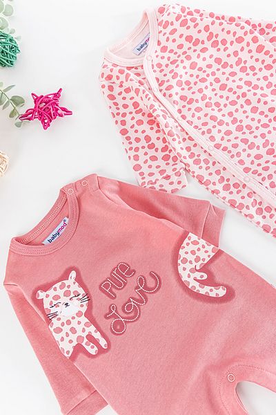 Babymod Cat Patterned Long Sleeve 2-Piece Baby Girl Jumpsuit Set