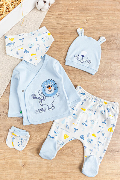 Babymod Aslan Figürlü Pamuklu 5 Parça Erkek Bebek Hastane Çıkışı Bebek Takımı