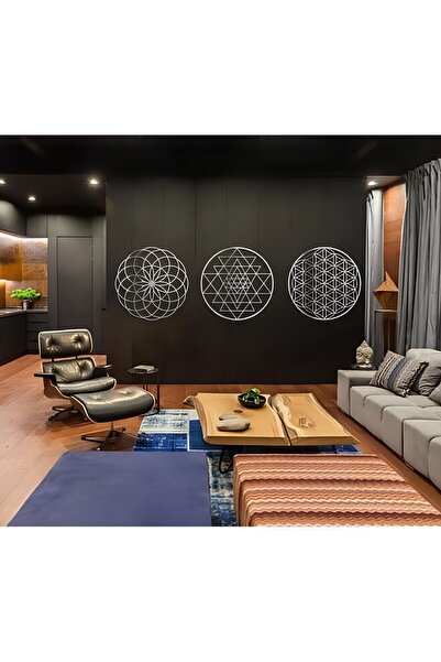 Numa Concept Yaşam Çiçeği 3'lü Tablo Mdf Üzeri Gümüş Pleksi Duvar Dekorasyon ...