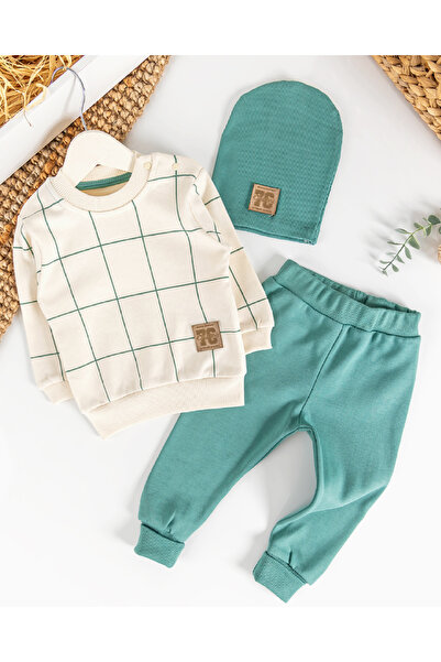 Babymod Kareli Arma Detaylı Pamuklu 3'lü Erkek Bebek Takımı