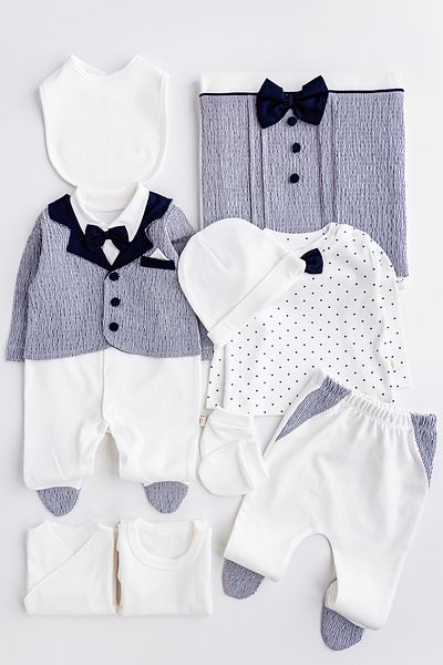 Babymod 10 Piece Baby Boy Hospital Outlet Baby Set with Bow Tie Jacket and Overalls