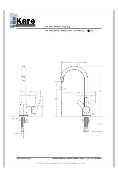 KARE Style Mix Sink (Long Pipe with Movable Aerator) Black