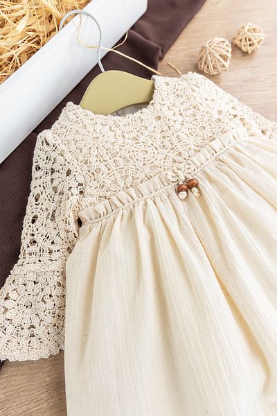 Babymod Lace Detailed Woven Fabric Cream Baby Girl Dress