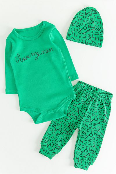 Babymod I Love Mom Letter Patterned Three Piece Baby Boy Set